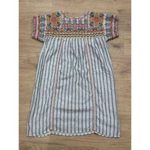 JOHNNY WAS Workshop Tamia Peasant Tunic Dress Size M Cotton Blend Striped - Picture 7 of 7